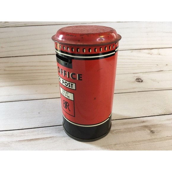 VINTAGE POST OFFICE SAVINGS Tin Can Bank Tin Money Coins - Picture 2 of 8